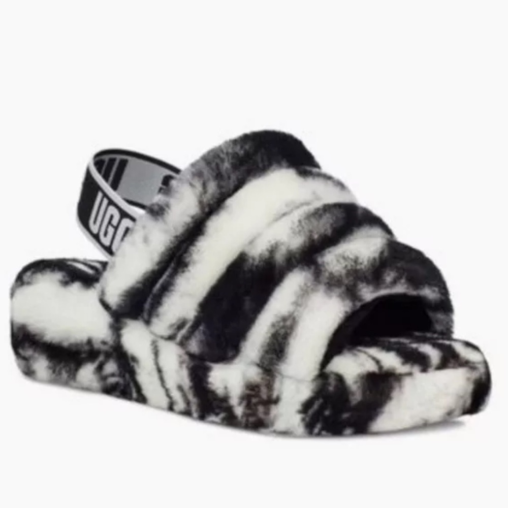 UGG Black and White Striped Slippers